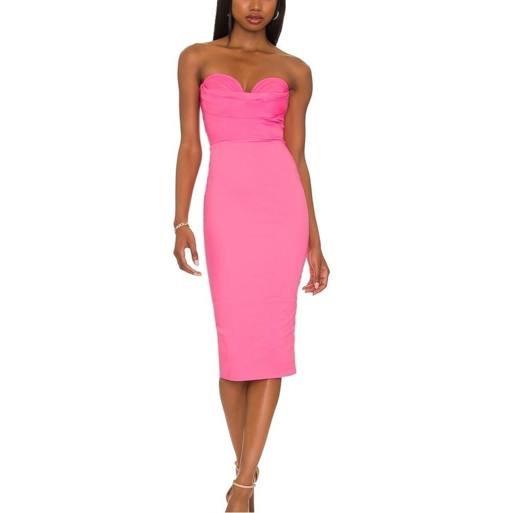 New MORE TO COME Sophia Strapless Midi Dress in Pink